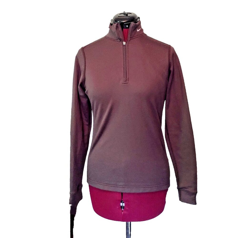 Nike Fit Dry 1/4 Zip Pullover Women’s M Olive Green Logo Long Sleeve Workout